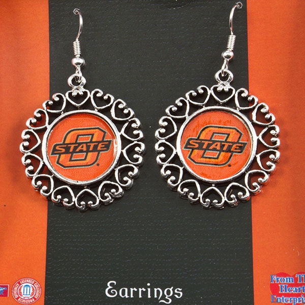 Wholesale silver medallion earrings Oklahoma State logos