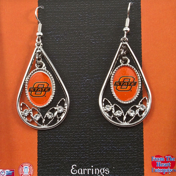 Wholesale inch silver toned teardrop earrings crystal rhinestones licensed Okla
