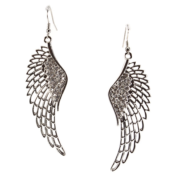 Wholesale silver fishhook earrings wing crystal clear rhinestones