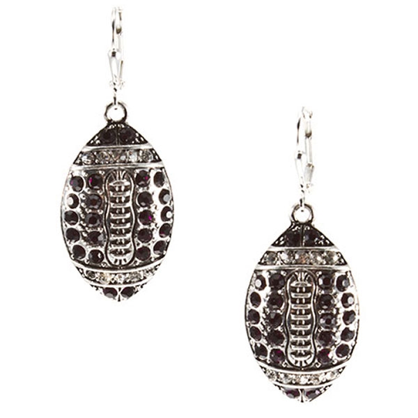 Wholesale silver football earrings dark purple rhinestones