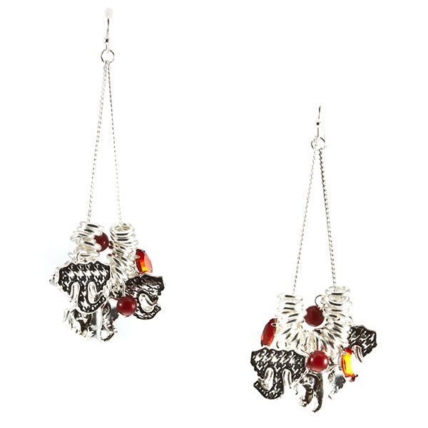 Wholesale silver toned earrings silver link elephant charms crimson beads rhines