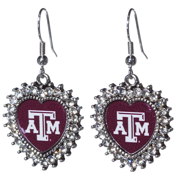 Wholesale silver toned fishhook earrings crystal rhinestones surrounding heart T
