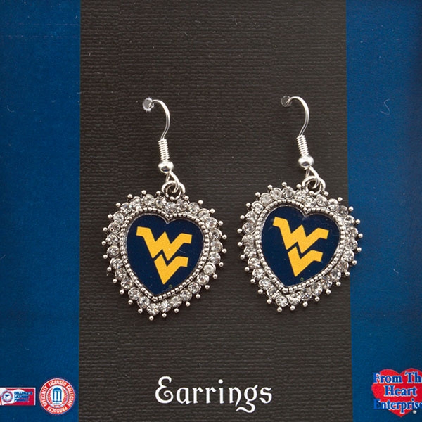 Wholesale silver toned fishhook earrings crystal rhinestones surrounding heart W