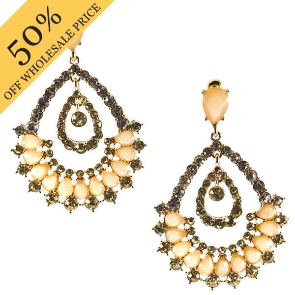Wholesale gold post earrings faceted cream gemstones clear topaz czs teardrop To