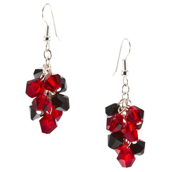 Wholesale silver fishhook earrings dangling black red beads