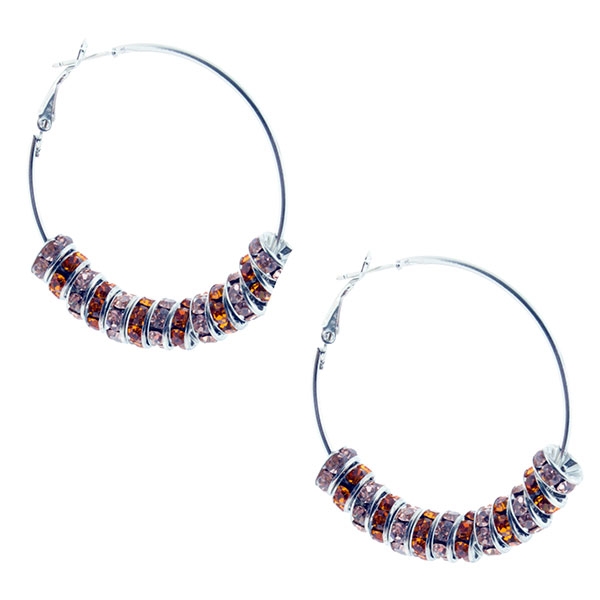 Wholesale silver hoop earrings light dark orange crystal rhinestone slides