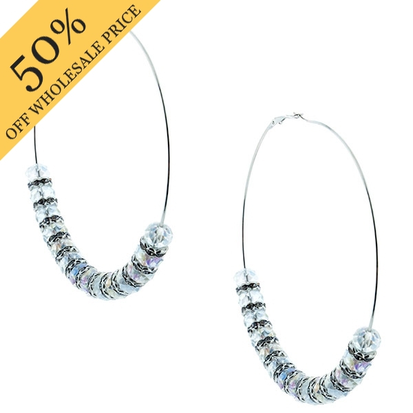 Wholesale silver hoop earrings globe bead clusters