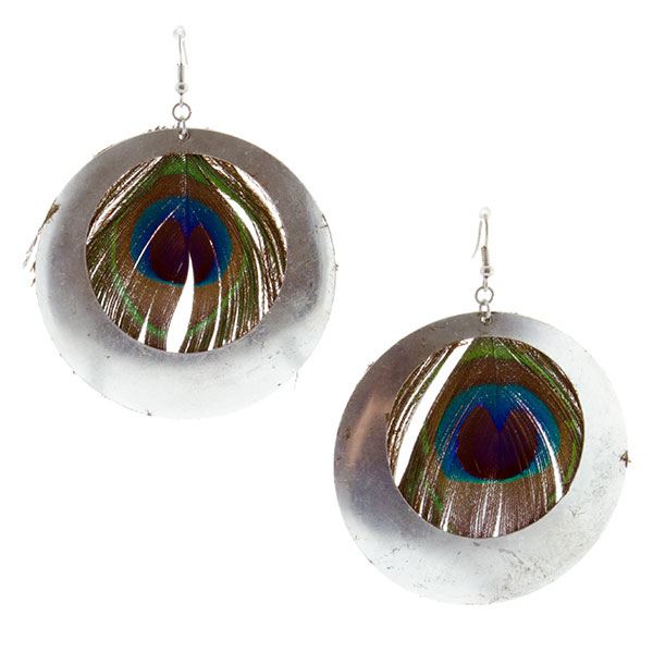 Wholesale silver hoop earrings peacock feathers diameter
