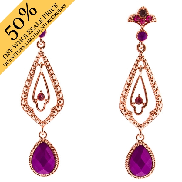 Wholesale bright gold dangling earrings amethysts accents inches