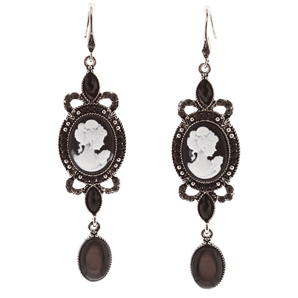 Wholesale silver dangling earrings inches black white colored cameos black onxy