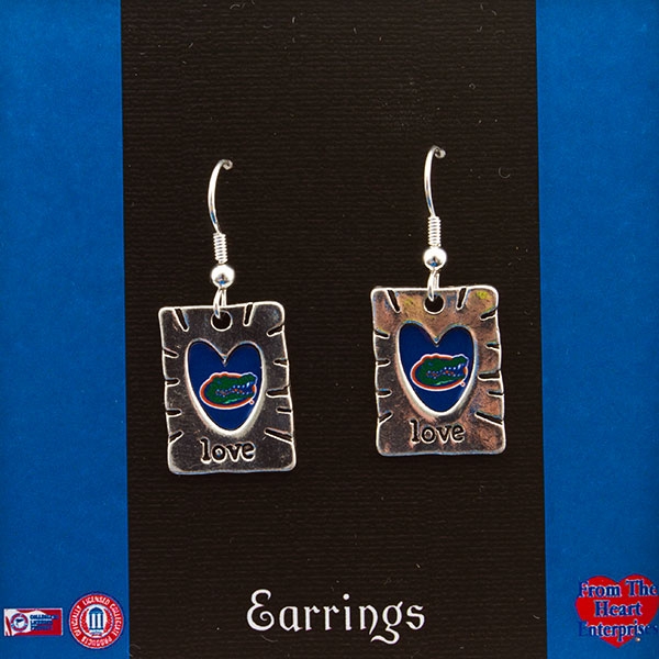 Wholesale polished silver rectangle Earrings heart cut out love inscribed below