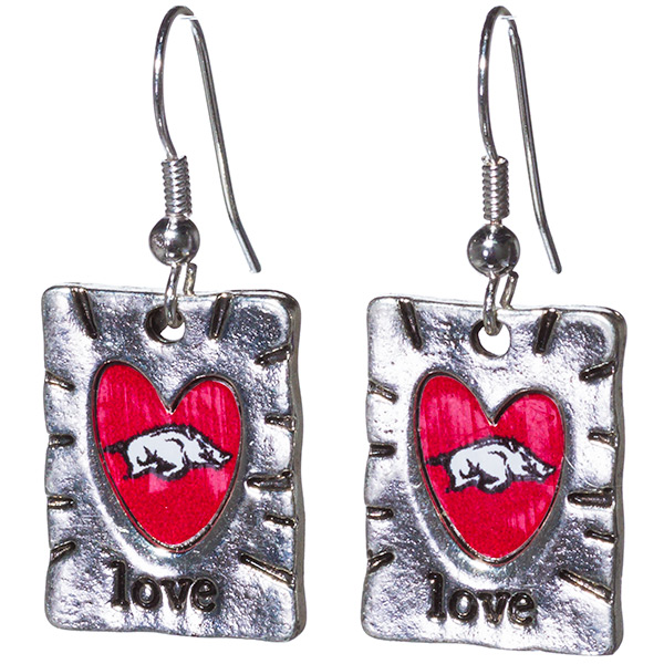 Wholesale polished silver rectangle Earrings heart cut out love inscribed below