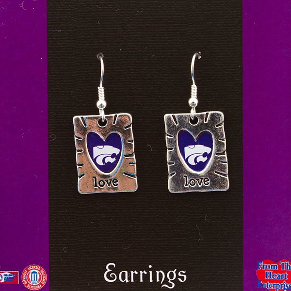 Wholesale polished silver rectangle Earrings heart cut out love inscribed below