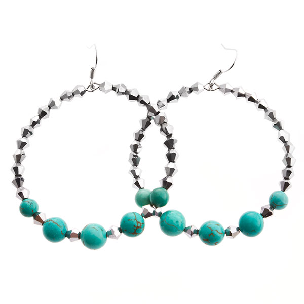 Wholesale inch silver toned hoop earrings silver toned beads turquoise beads