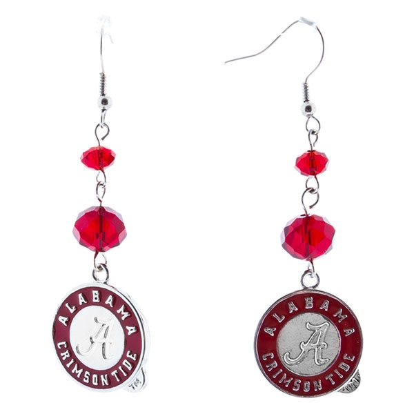 Wholesale silver fishhook earrings red white beads finished Alabama logo charm