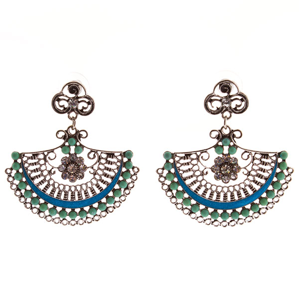 Wholesale bollywood earrings tones blue green filigree