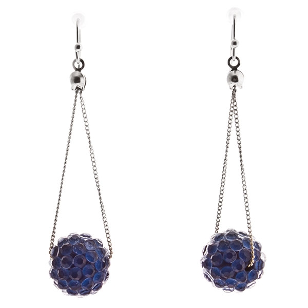 Wholesale gold toned chain earrings small blue beaded ball