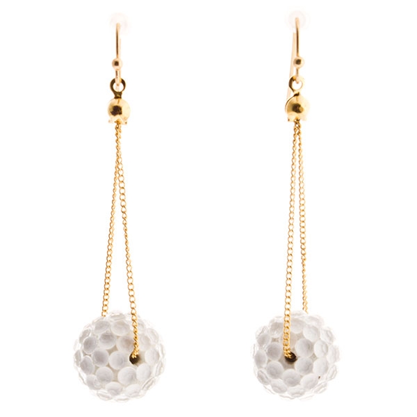 Wholesale gold toned chain earrings small white beaded ball