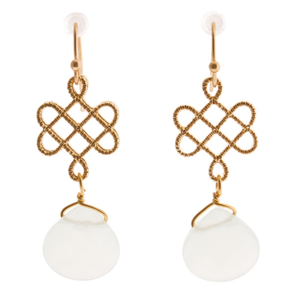 Wholesale gold toned earrings dangling chalcedony stone