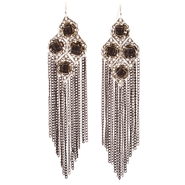 Wholesale silver dangling chain earrings jet rhinestones approx earrings