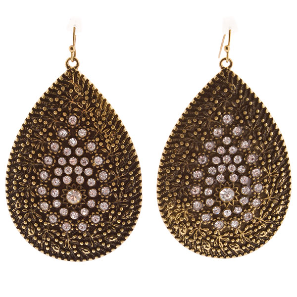 Wholesale gold textured teardrop earrings crystal rhinestones