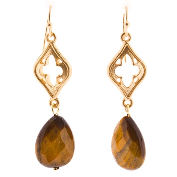 Wholesale gold dangling earrings teardrop amber stones
