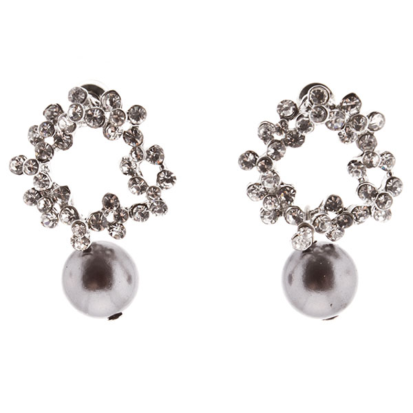 Wholesale earrings silver pearl beads clusters tiny crystal rhinestones