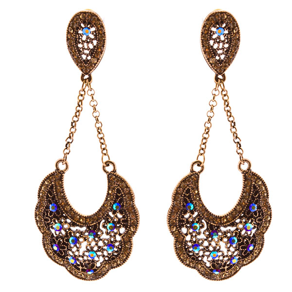 Wholesale gold earrings filigree dangling chandelier crystal rhinestones