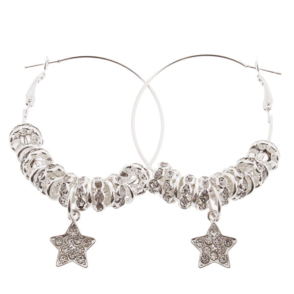 Wholesale silver hoop earrings crystal rhinestone rings dangling stars approx in