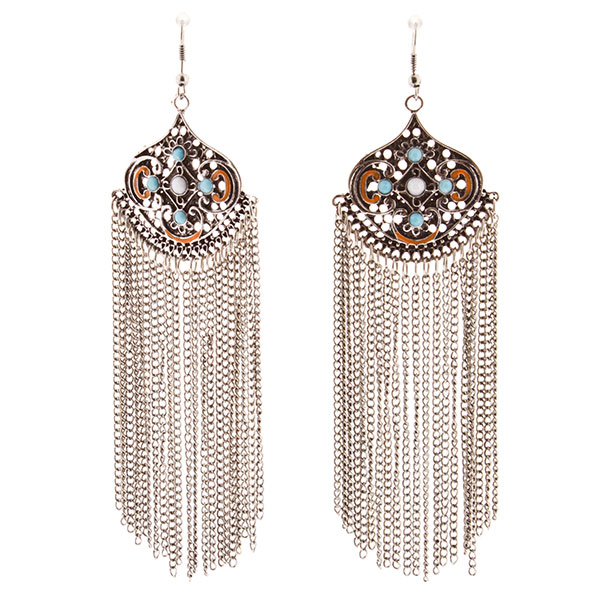 Wholesale dangling silver fringe chain earrings approx