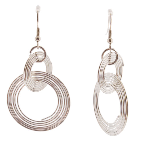 Wholesale silver dangling earrings interconnected hoops
