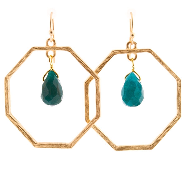 Wholesale earrings gold hoop drop emerald green natural stone