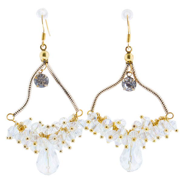 Wholesale earrings gold finish white bead clusters