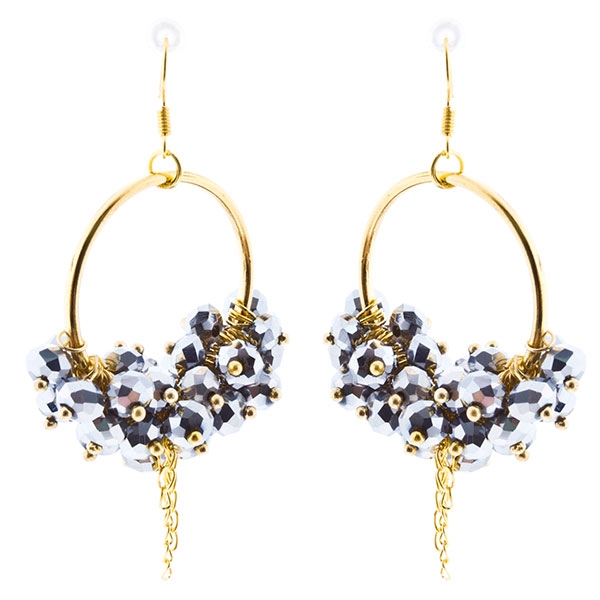 Wholesale earrings gold finish clusters chocolate silver beads dangling chain a