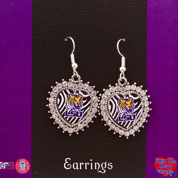 Wholesale silver toned fishhook earrings crystal rhinestones surrounding heart L