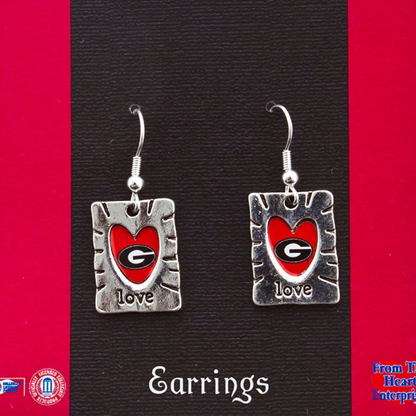 Wholesale polished silver rectangle Earrings heart cut out love inscribed below