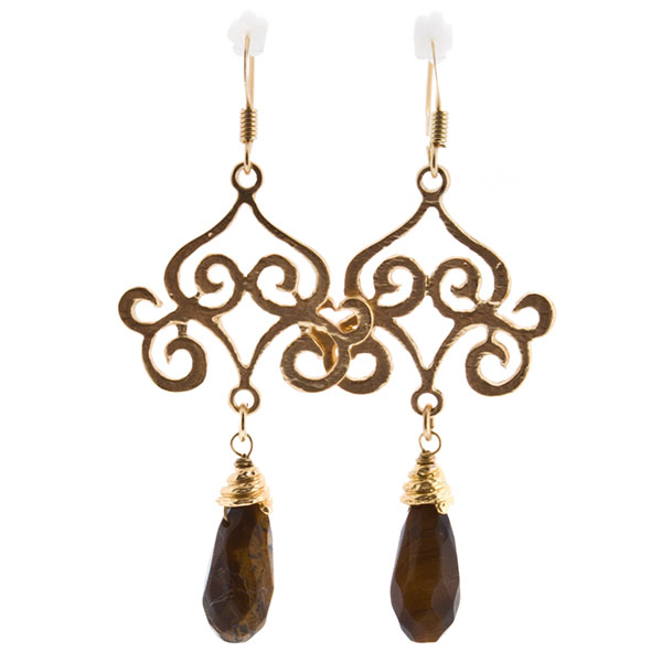 Wholesale gold chandelier earrings drop chocolate stones