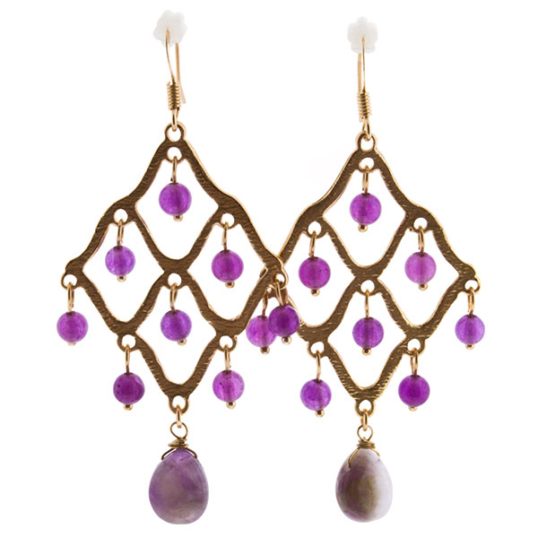 Wholesale gold chandelier earrings amethyst beads teardrops