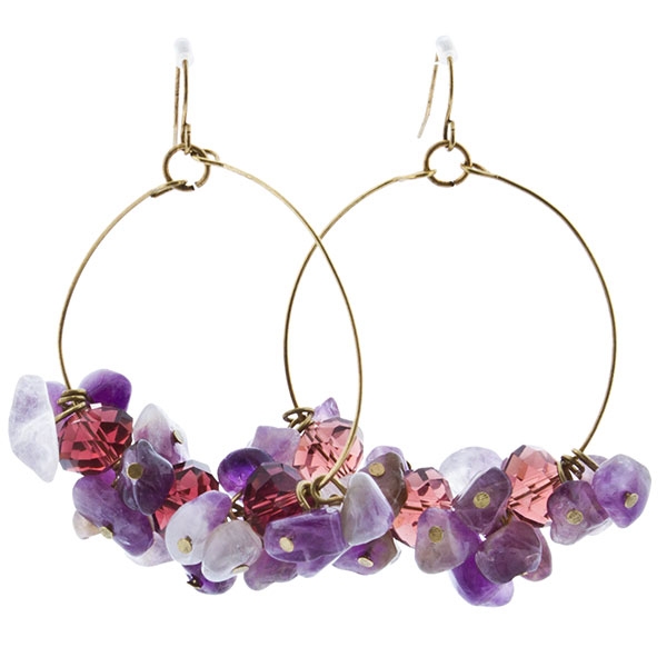 Wholesale inch antique gold hoop earrings Chinese charoite nugget slides