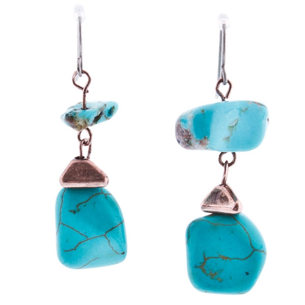 Wholesale inch fish hook earrings dangling turquoise stones copper plated nugge