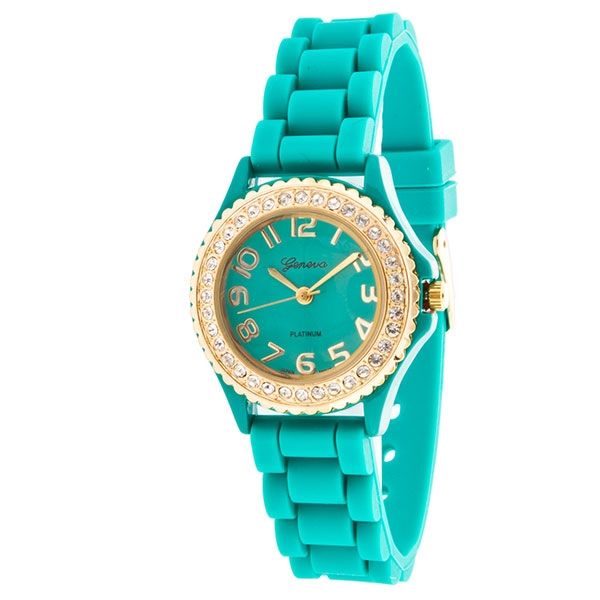 Wholesale sea green petite Silicone watch band crystal rhinestones surrounding g