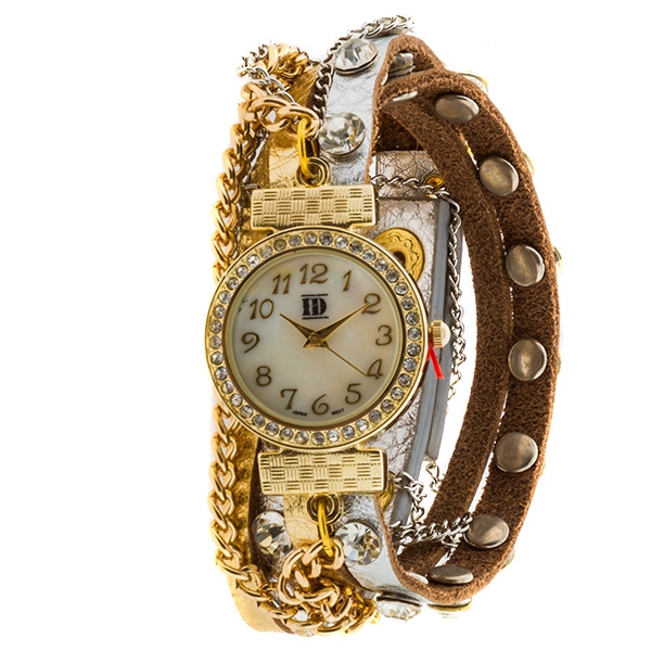 Wholesale silver Gold faux leather wrap watch crystal rhinestones silver gold to