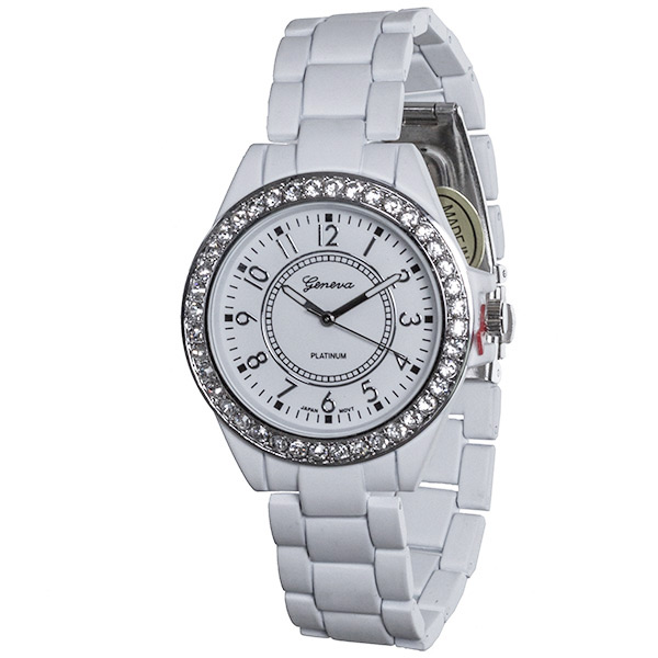 Wholesale white acrylic finish metal band watch