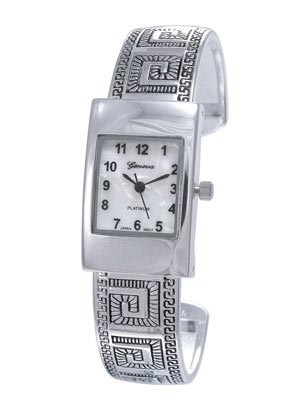 Wholesale silver Cuff Bangle Watch Mother Pearl Dial Black Hands Numbers Watch H