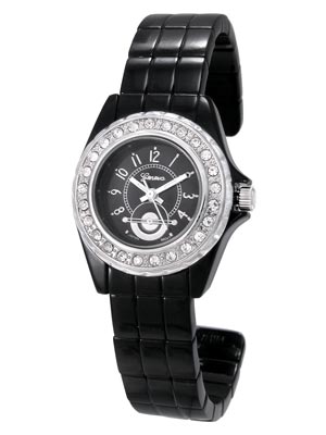 Wholesale black Enamel Flexible Cuff Bangle Watch Silver Bezel w One Row mm CZs