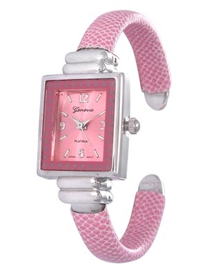 Wholesale pink Faux Snake Skin Watch w Polished Silver Watch Head Pink Dial Whit