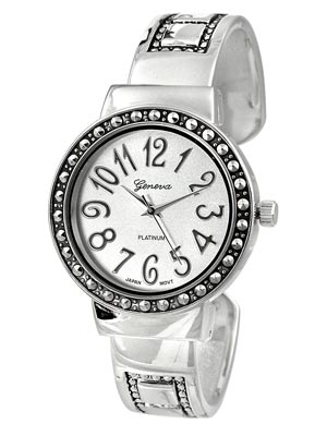 Wholesale polished Silver Cuff Bangle Watch Large Matt Silver Dial Polished Silv