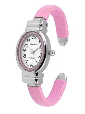 Wholesale pink Faux Skin Petite Women s Children s Watch Polished Silver Watch H