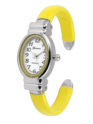 Wholesale yellow Faux Skin Petite Women s Children s Watch Polished Silver Watch