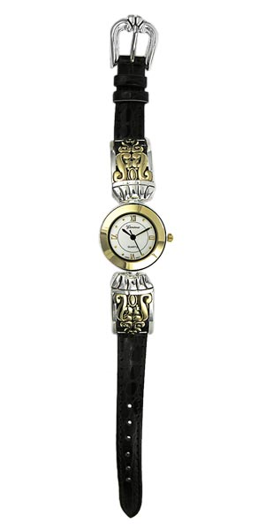 Wholesale polished Gold Silver Black Leather Band Watch Matt Silver Dial Polishe